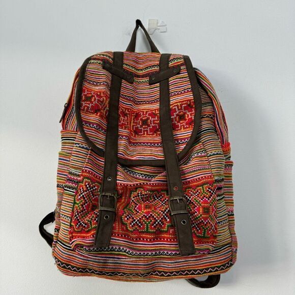 Women's Striped Tribal Print Orange Backpack 12X15 - Picture 2 of 7